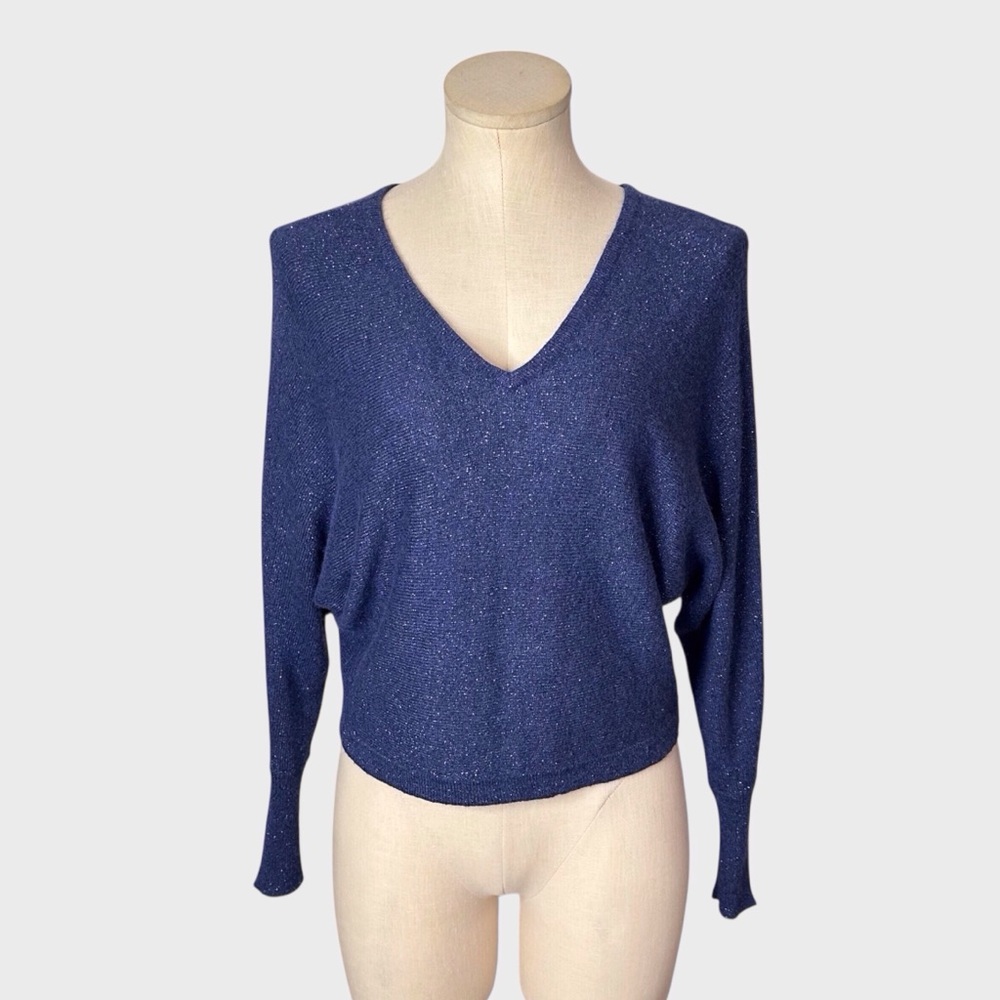 BCBGMaxAzria Wyatt V Neck Metallic‎ Knit Sweater